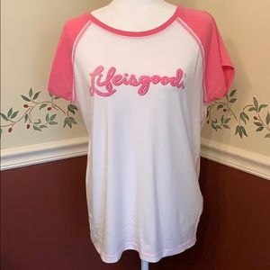 Life is Good size Large pink and white Tee EUC